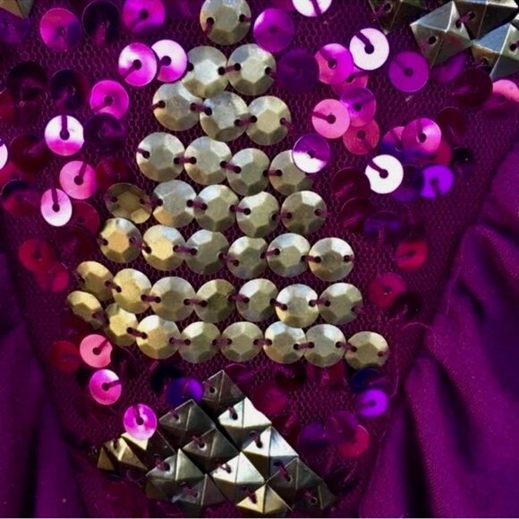 Charlotte Russe VTG Y2K Top Bohemian Purple Sequins Deep V-Ruched 3/4 Sleeve M - Picture 6 of 16